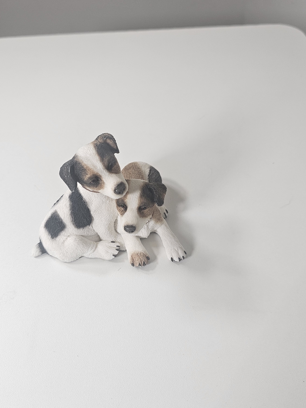 Ceramic Jack Russell Terrier Puppy Figurine — White with Black & Brown Accents